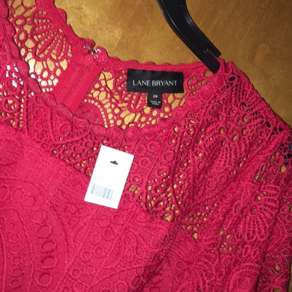 4X 28W Venetian Red Scalloped Lace Peplum Top - Picture 5 of 10